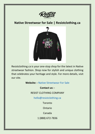 Native Streetwear for Sale  Resistclothing.ca