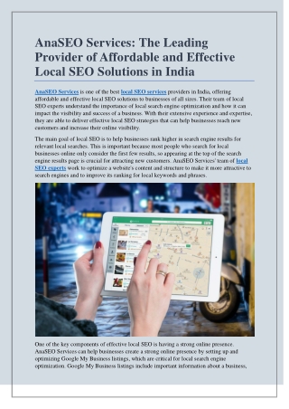 AnaSEO Services: The Leading Provider of Affordable and Effective Local SEO Soln