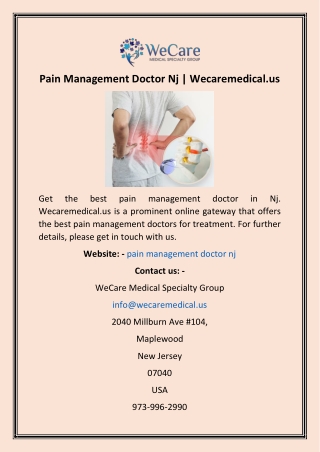 Pain Management Doctor Nj  Wecaremedical.us