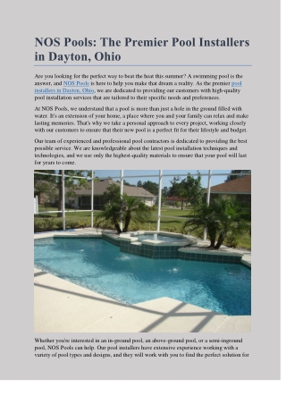 NOS Pools: The Premier Pool Installers in Dayton, Ohio