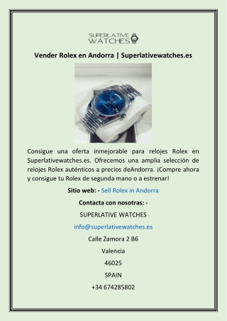 Vender Rolex en Andorra  Superlativewatches.es