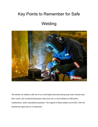 Key Points to Remember for Safe Welding