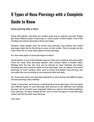 9 Types of Nose Piercings with a Complete Guide to Know