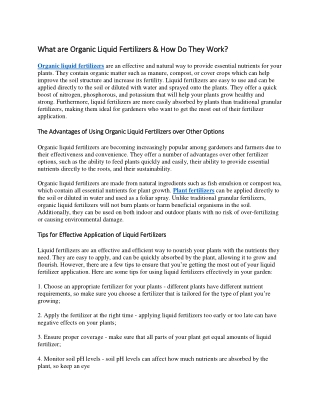 What are Organic Liquid Fertilizers
