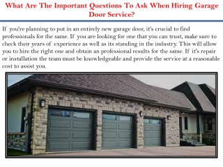 What Are The Important Questions To Ask When Hiring Garage Door Service