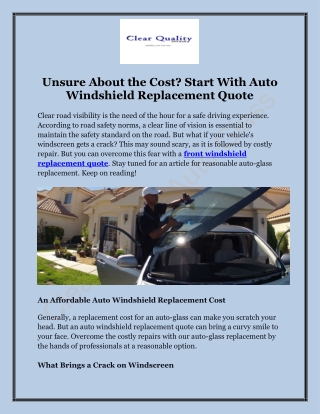 Get the Best Vehicle's Front Windshield Replacement Quote by Expert