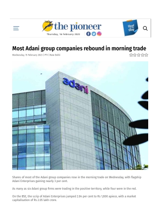 Most Adani group companies rebound in morning trade