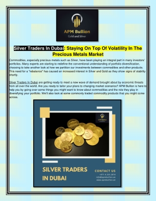 Silver Traders In Dubai Staying On Top Of Volatility In The Precious Metals Market