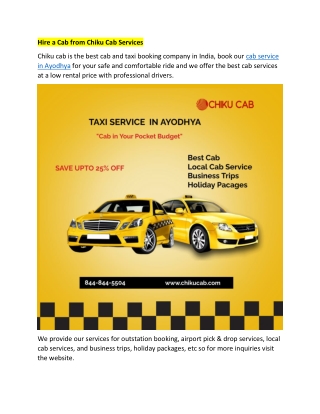 Hire a Cab from Chiku Cab Services