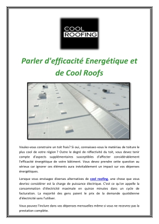 Parler d'efficacité Energétique et de Cool Roofs