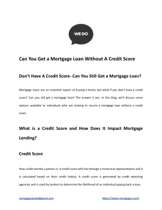 Can You Get a Mortgage Loan Without A Credit Score
