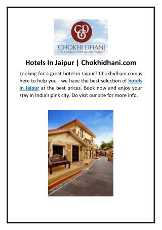 Hotels In Jaipur | Chokhidhani.com