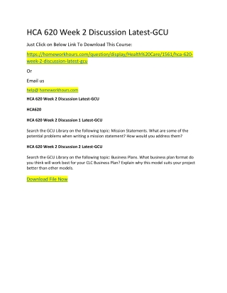 HCA 620 Week 2 Discussion Latest-GCU