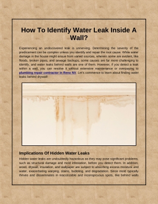How To Identify Water Leak Inside A Wall?