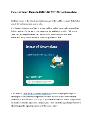 Impact of Smart Phone in CSIR-UGC NET JRF aspirants Life