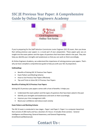 SSC JE Previous Year Paper A Comprehensive Guide by Online Engineers Academy