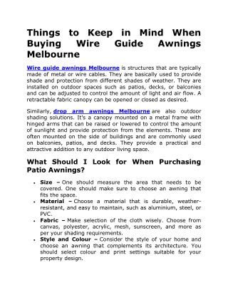 Things to Keep in Mind When Buying Wire Guide Awnings Melbourne