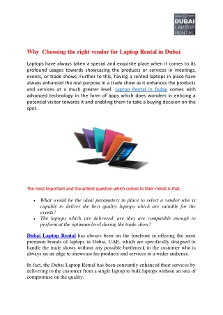 Why Choosing the right vendor for Laptop Rental in Dubai