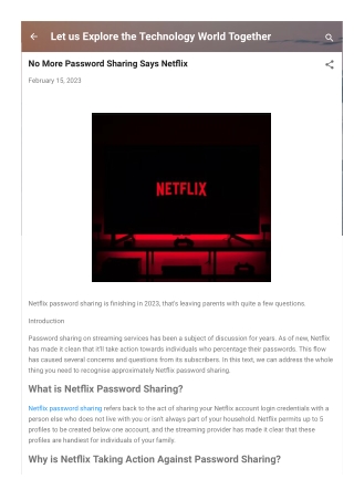 No More Password Sharing Says Netflix