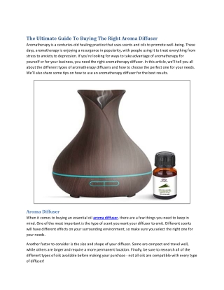 The Ultimate Guide To Buying The Right Aroma Diffuser