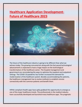 Healthcare Application Development- Future of Healthcare 2023