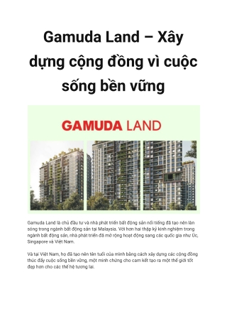 Chủ đầu tư Gamuda Land - Thông tin & các dự án đã triển khai