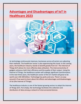 Advantages and Disadvantages of IoT in Healthcare