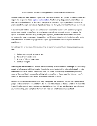 How Important Is To Maintain Hygiene And Sanitation At The Workplace?