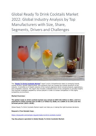 Global Ready To Drink Cocktails Market 2022: