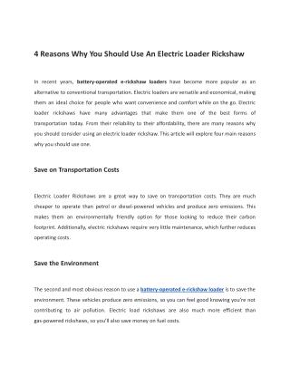 4 Reasons Why You Should Use An Electric Loader Rickshaw