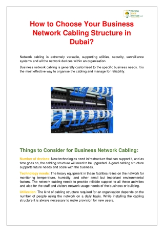 How to Choose Your Business Network Cabling Structure in Dubai