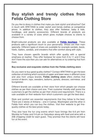 Buy stylish and trendy clothes from Felida Clothing Store