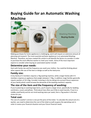 Buying Guide for an Automatic Washing Machine