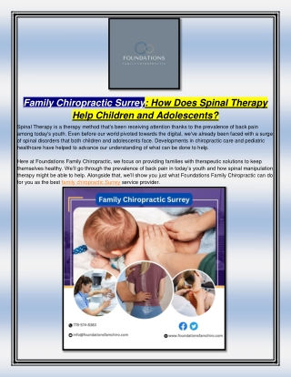 Family Chiropractic Surrey: How Does Spinal Therapy Help Children and Adolescent