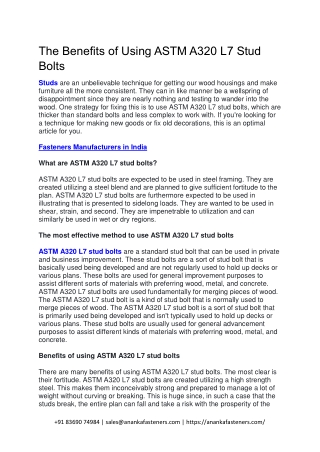 The Benefits of Using ASTM A320 L7 Stud Bolts