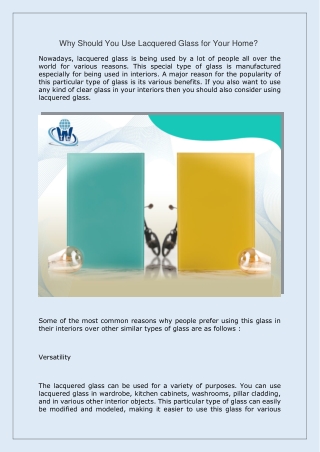 Why Should You Use Lacquered Glass for Your Home