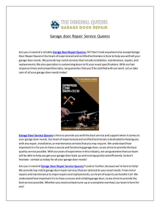 Are you looking for Garage Door Repair Queens?