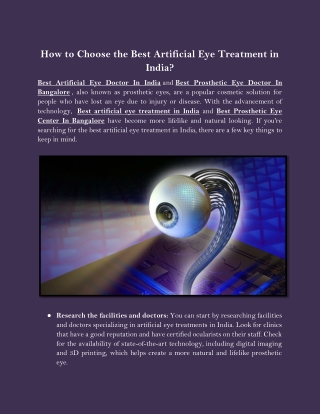 How to Choose the Best Artificial Eye Treatment in India