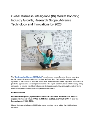 Global Business Intelligence (Bi) Market Booming Industry Growth, Research Scope