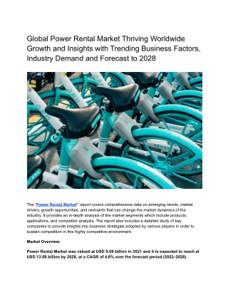 Global Power Rental Market Thriving Worldwide Growth and Insights with Trending