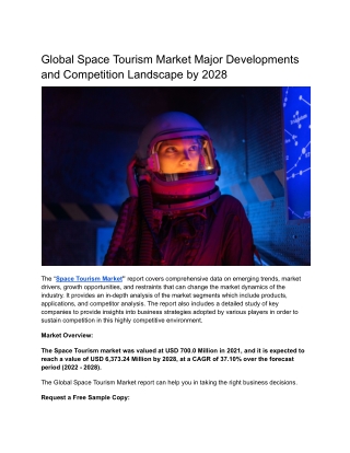 Global Space Tourism Market Major Developments and Competition Landscape by 2028