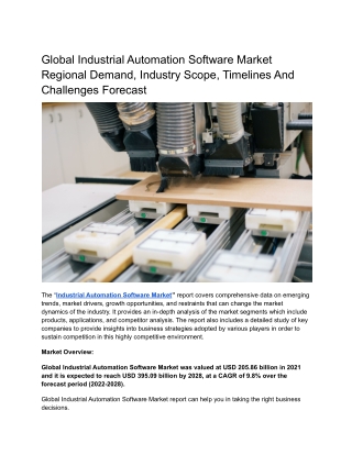 Global Industrial Automation Software Market Regional Demand, Industry Scope.