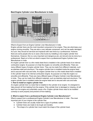 Best Engine Cylinder Liner Manufacturer in India