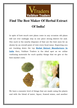 Herbal Extract Manufacturer In India Call-9811082269