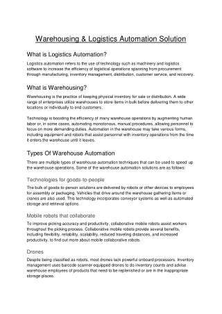 Warehousing & Logistics Automation Solution