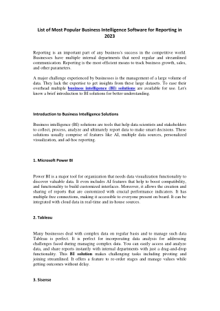 List of Most Popular Business Intelligence Software for Reporting in 2023