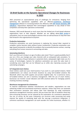 CA Brief Guide on the Dynamic Operational Changes for Businesses in 2023