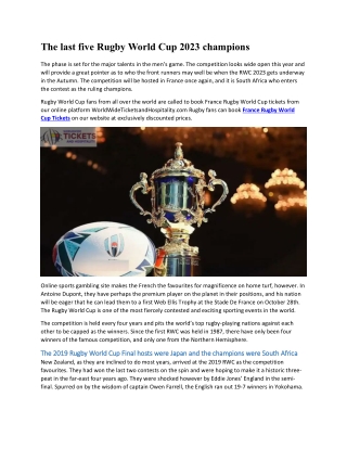 The last five Rugby World Cup 2023 champions