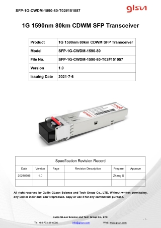 1G 1590nm 80km CDWM SFP Transceiver