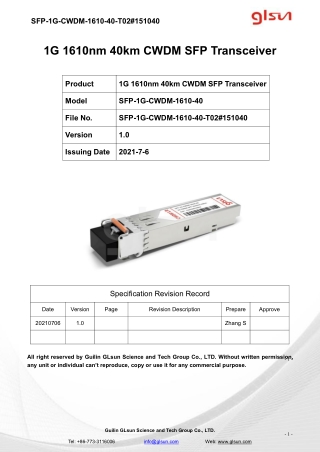 1G 1610nm 40km CWDM SFP Transceiver